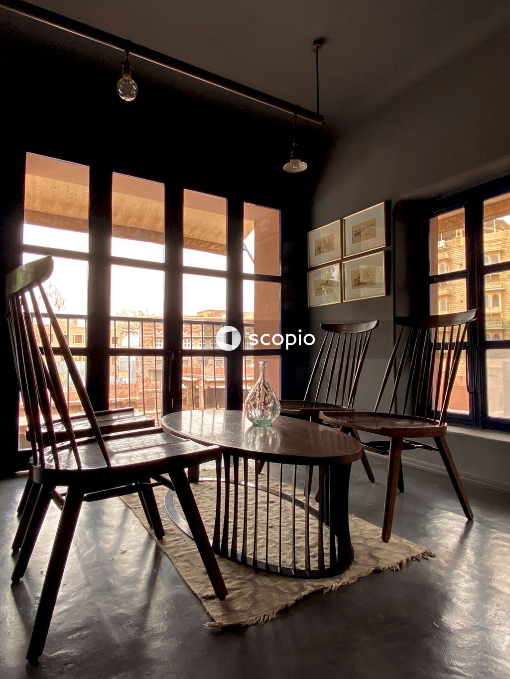 Brown wooden table and chairs