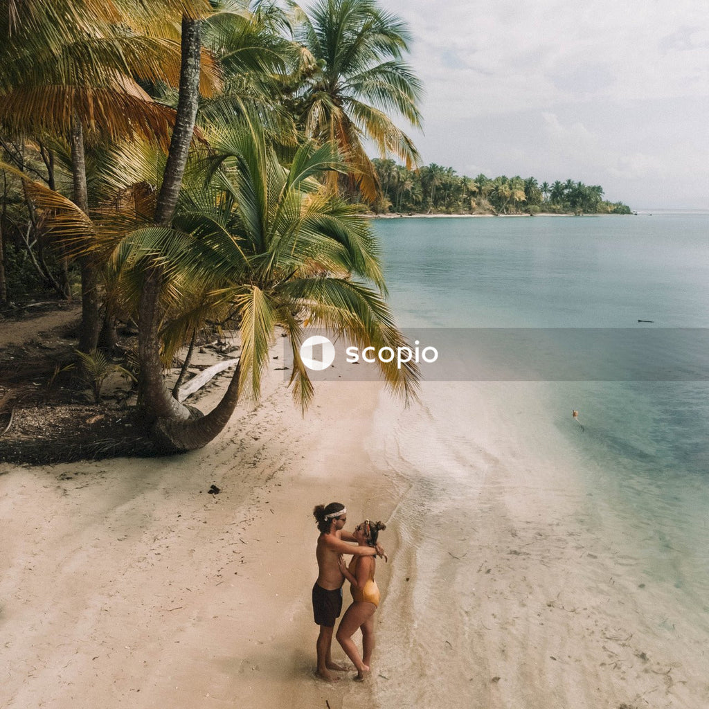 Top view of man and woman on beach