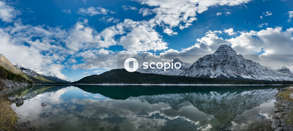 Mountains near Cirque Lake, Canada with reflection
