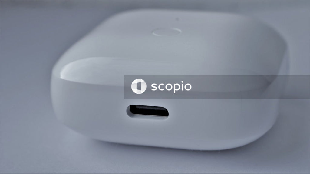 Case from wireless pods out of focus close-up