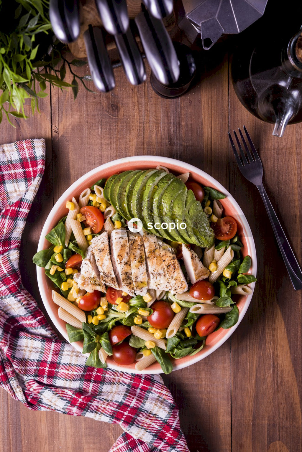 Vegetable salad on white ceramic bowl