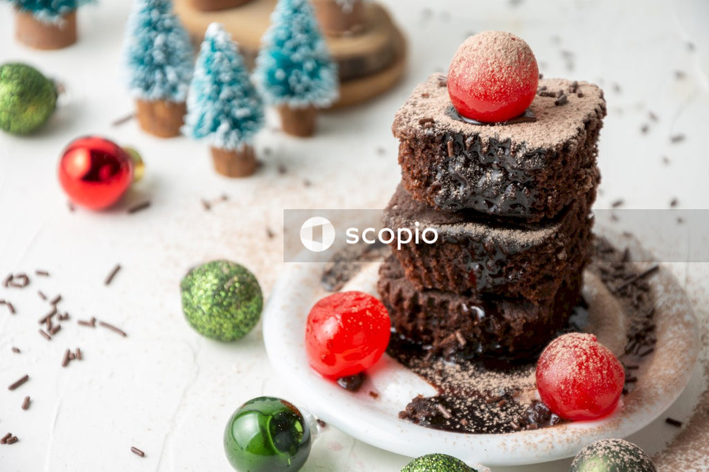Chocolate cake with strawberry on white ceramic plate