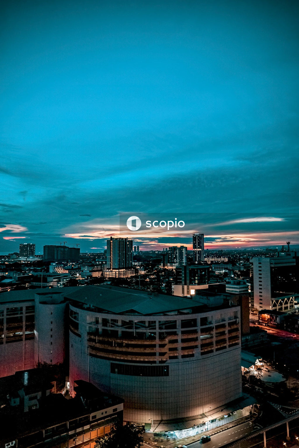 City skyline under blue sky