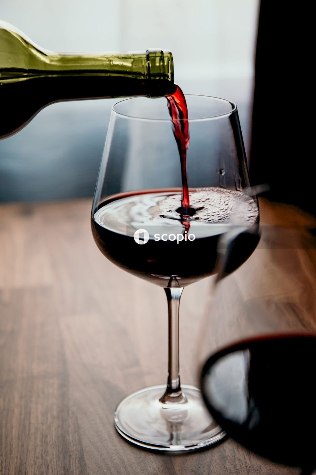Clear wine glass with red wine