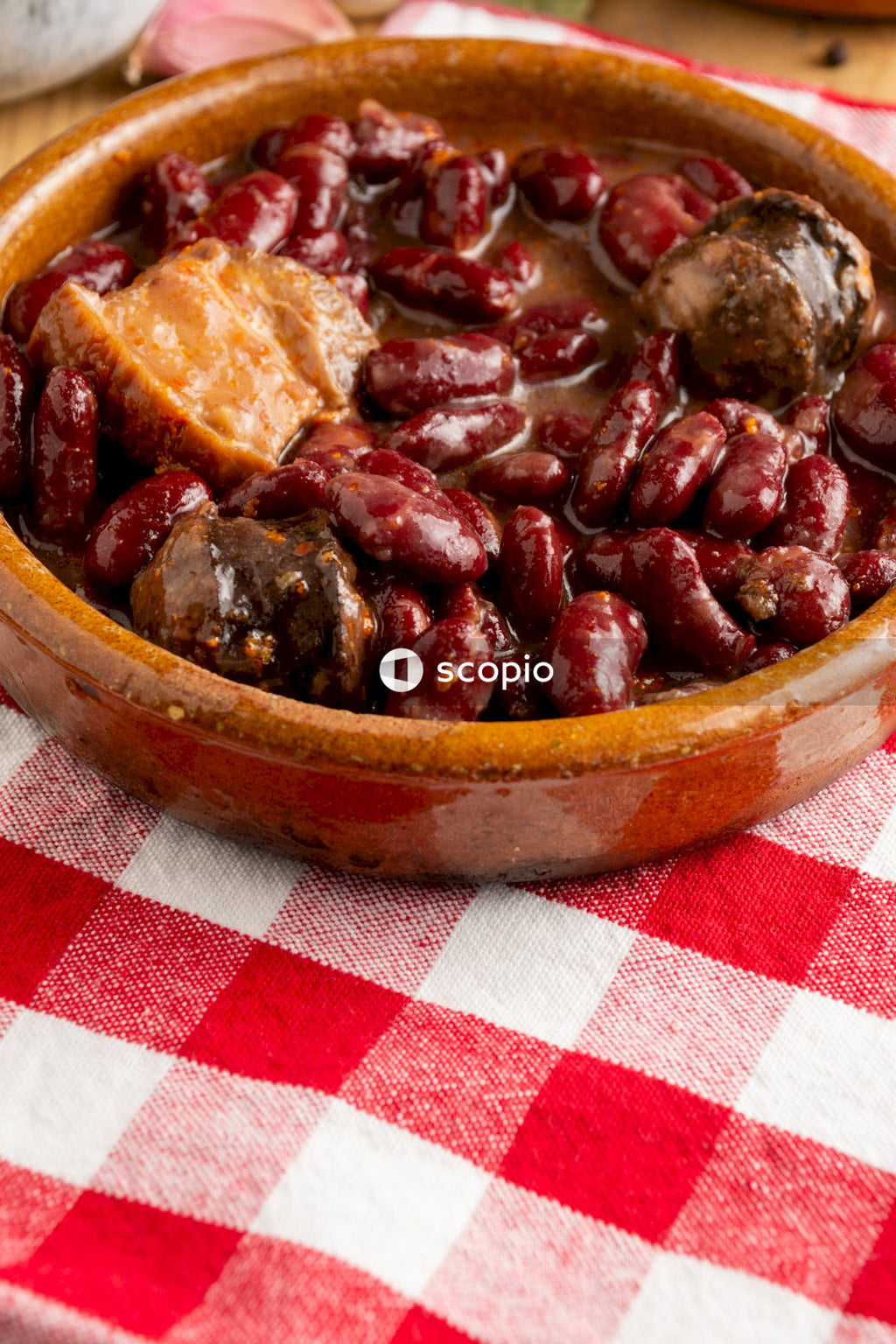 Cooked food on brown bowl