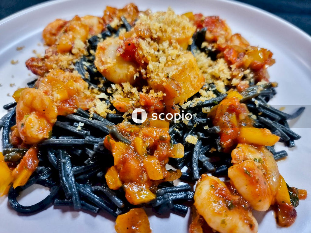 Cooked food on white ceramic plate