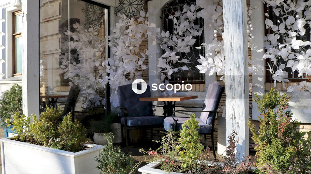 Cozy white material decor in a street cafe