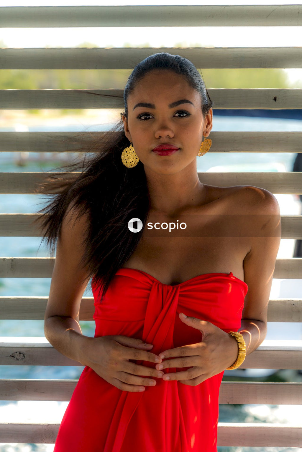 Woman in red dress