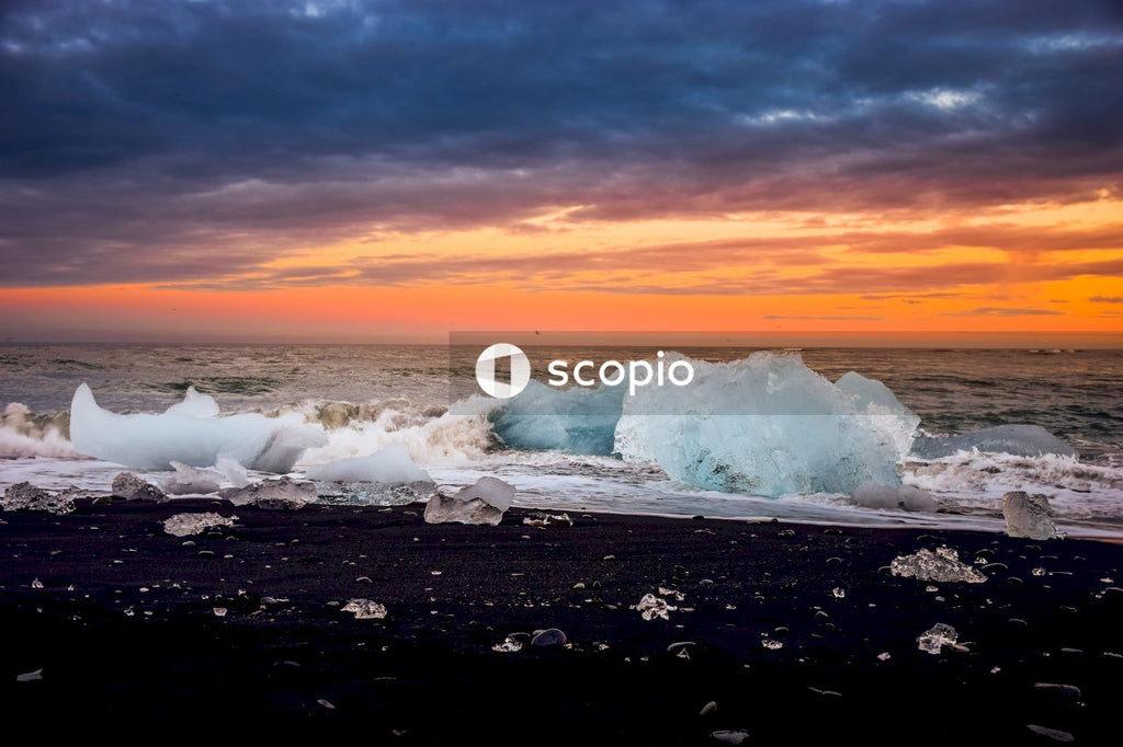 Rare and Beautiful Sight of Icebergs on Tropical Sunset