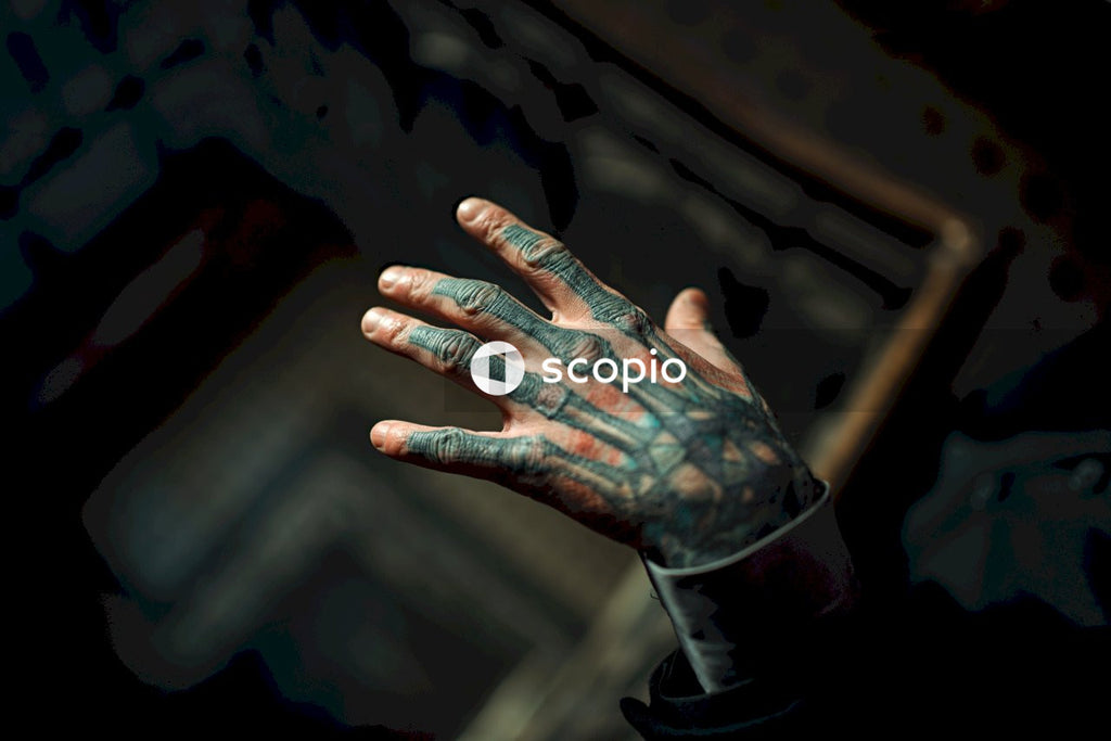 Cropped image of man's hand with hand bone tattoo