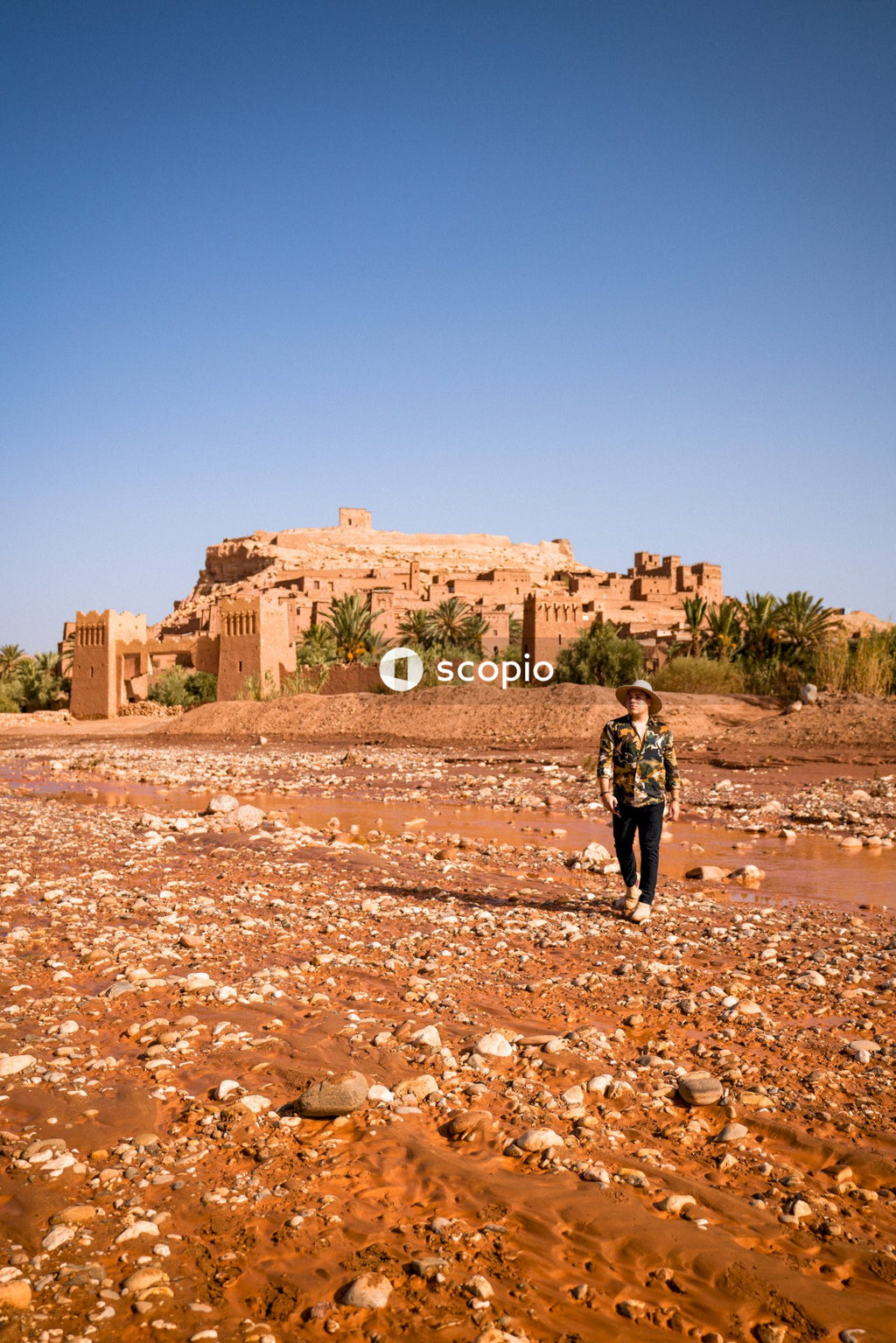 Man walking around Moroccan desert