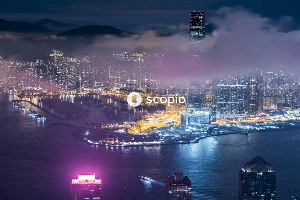 Dazzling Display of Lights With City’s Skyline Reflected in Water