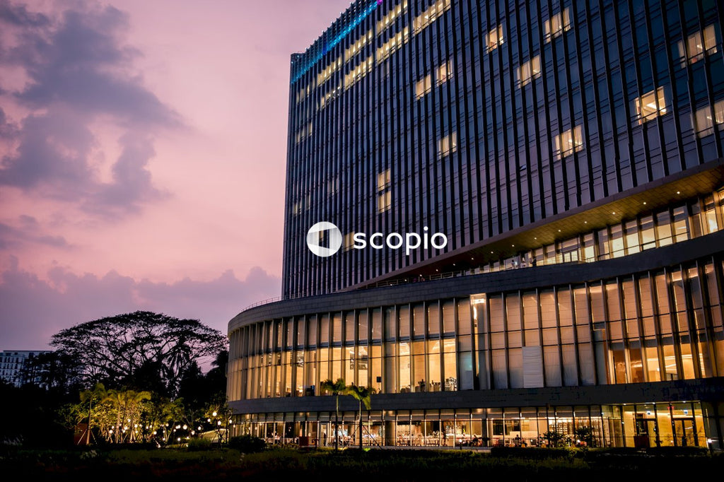 Large Building Stands Tall With the Pink Sky