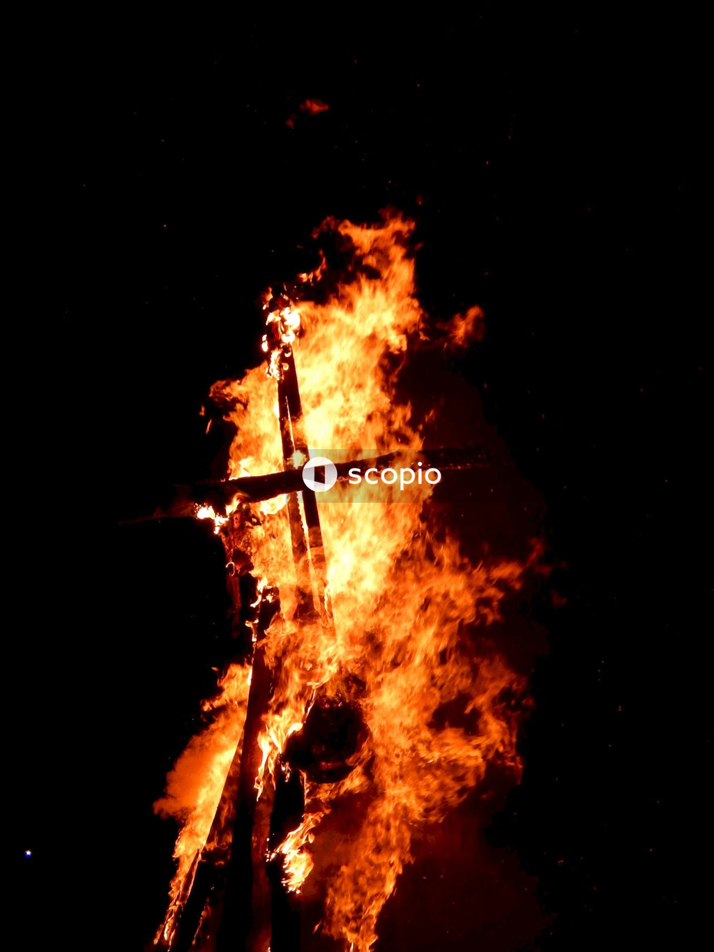 Fire in the sky during night time
