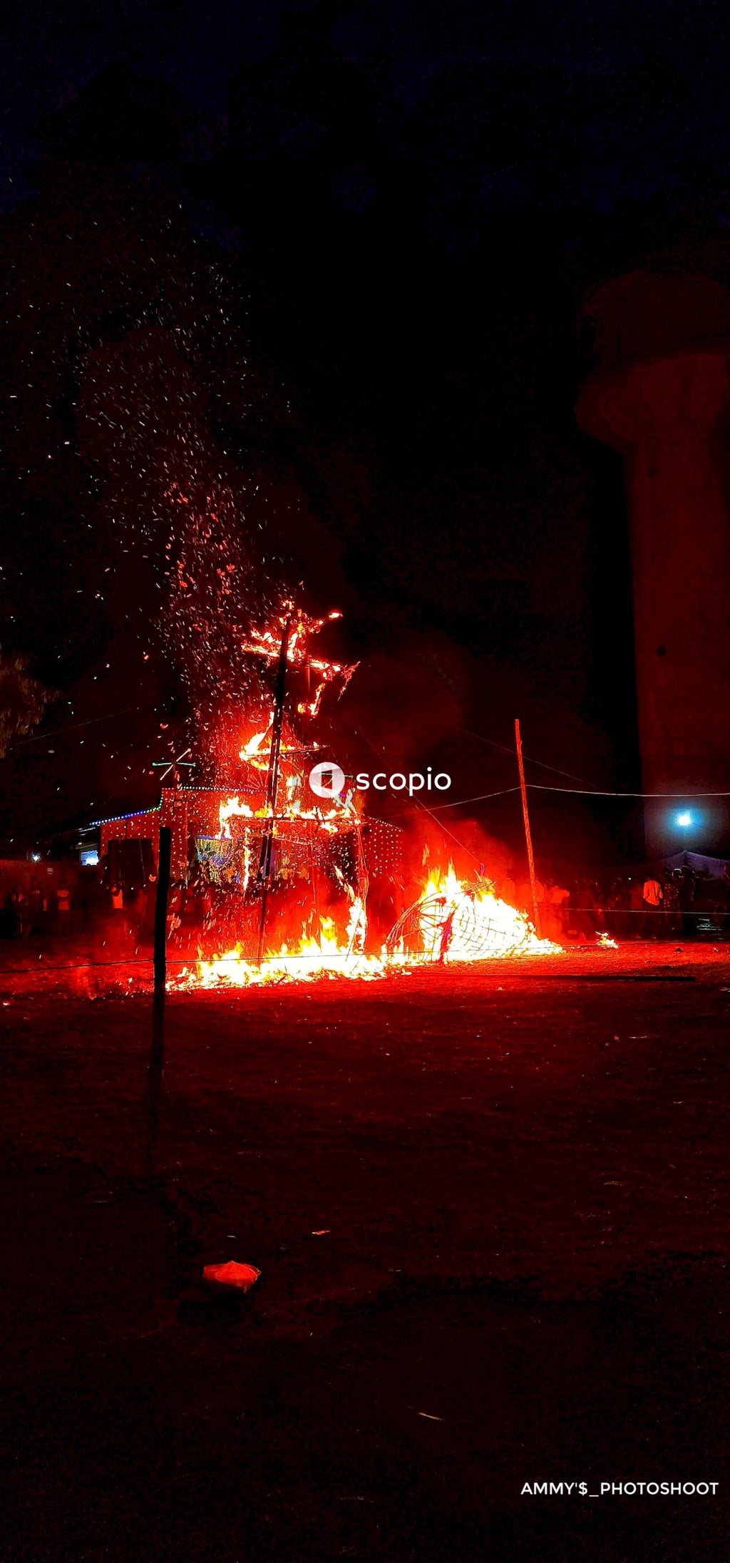 Fire on road during night time