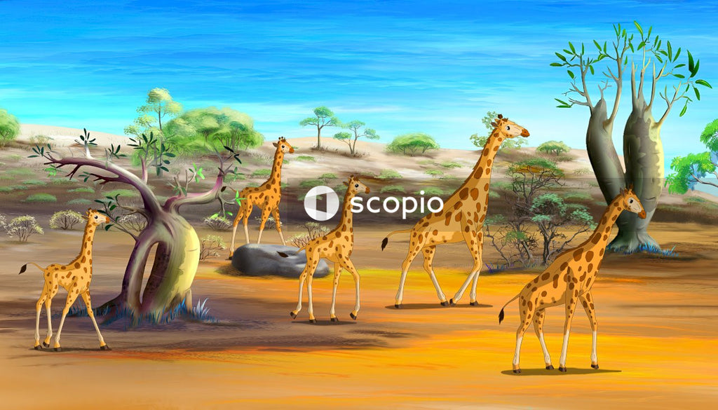 Giraffe and giraffe on brown sand