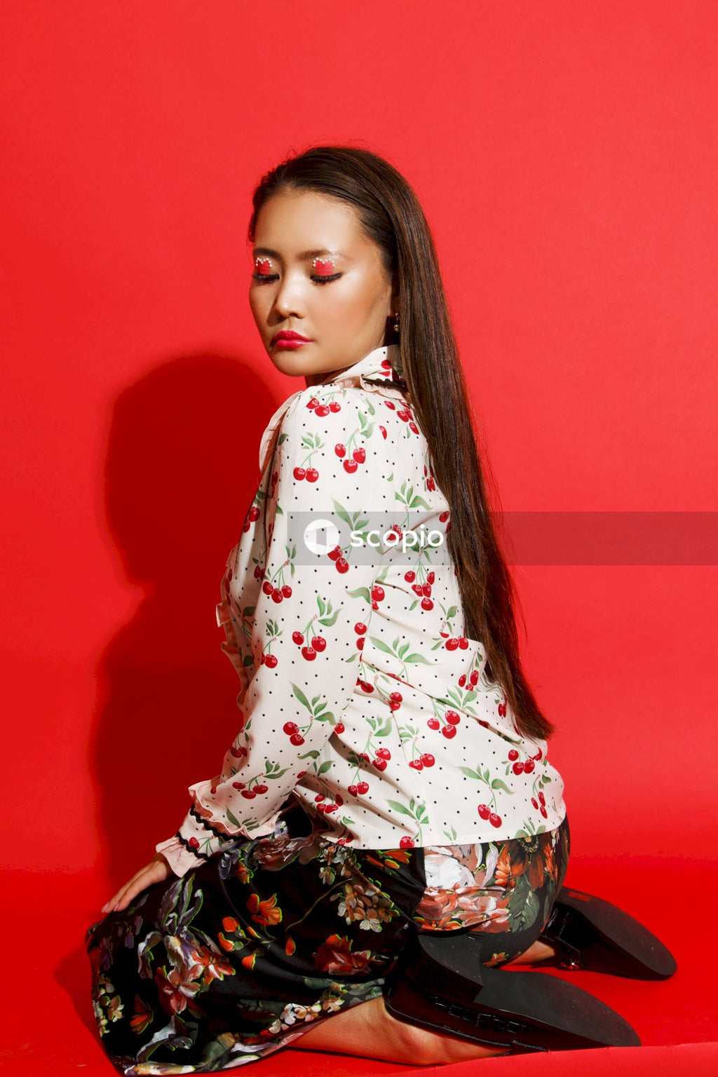 Girl in white and red heart print long sleeve shirt