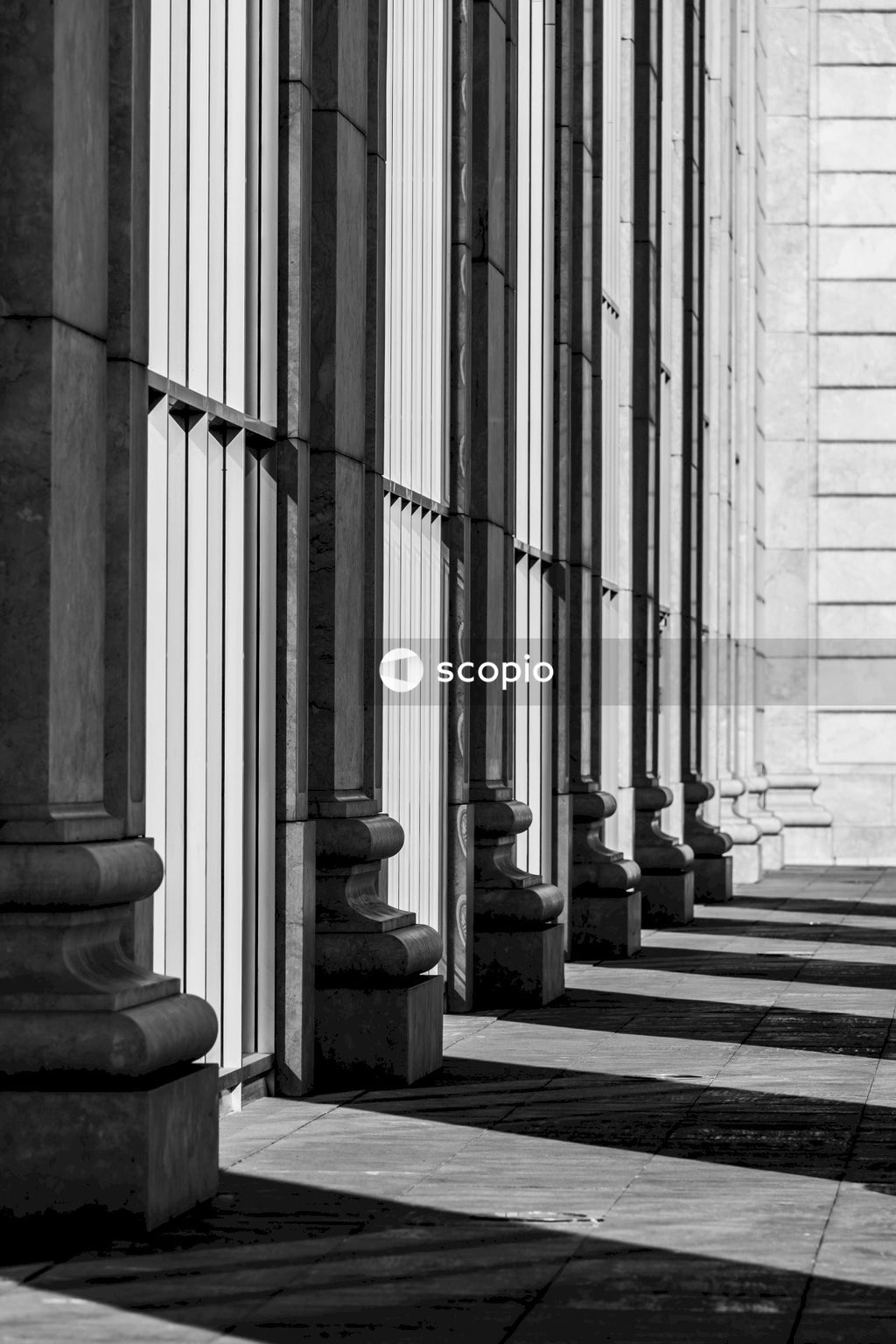 Grayscale photo of concrete pillars
