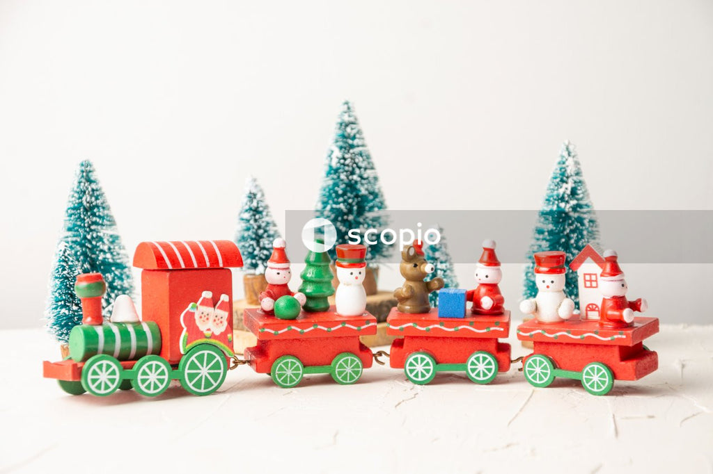 Green and red christmas tree miniature