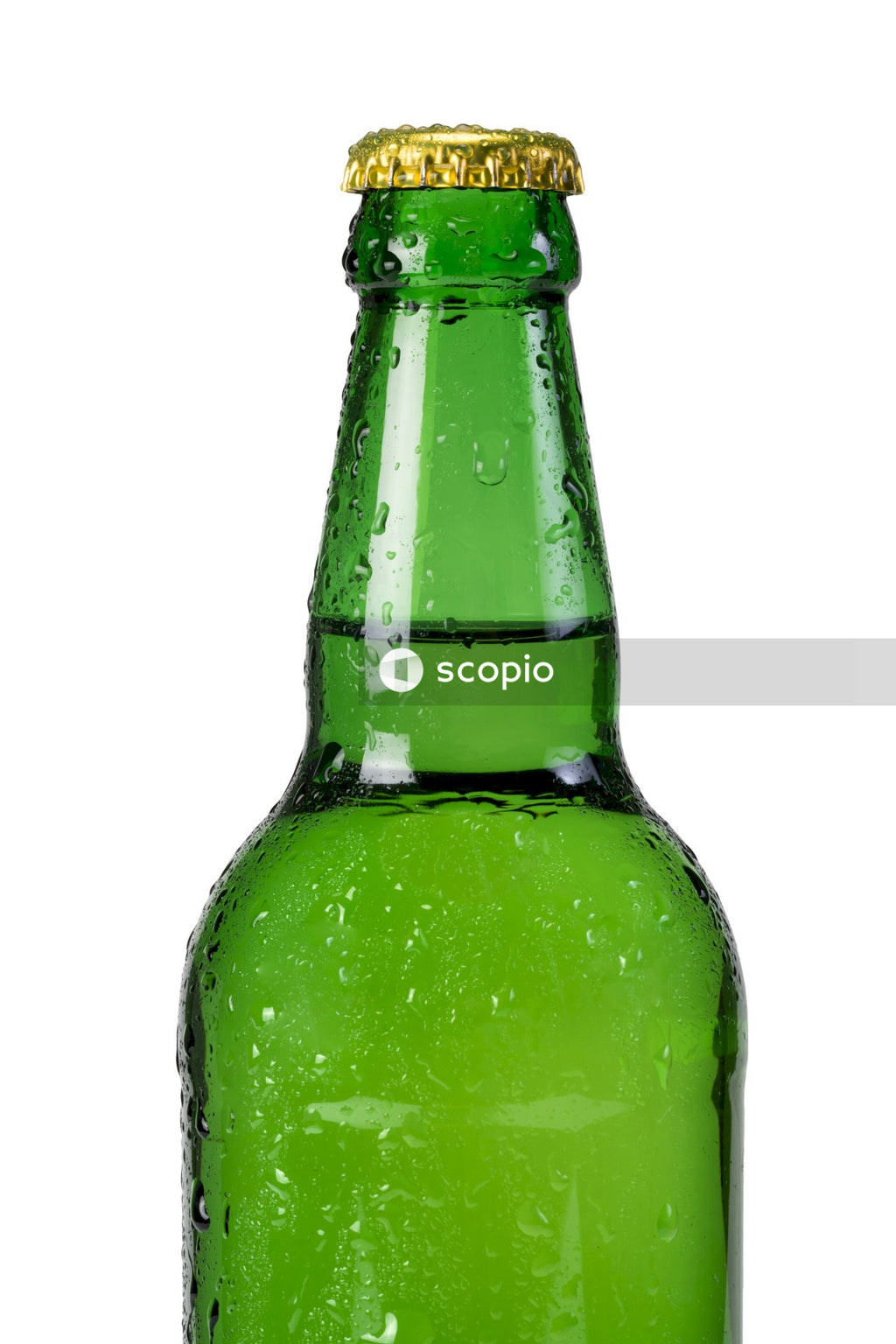 Green glass bottle with white background