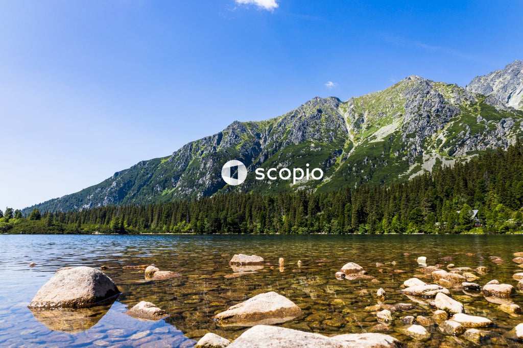 Green mountains near body of water
