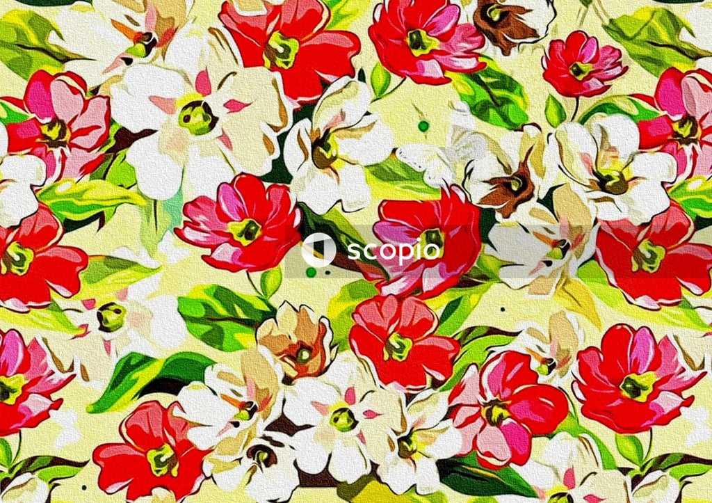 Green pink and yellow floral textile