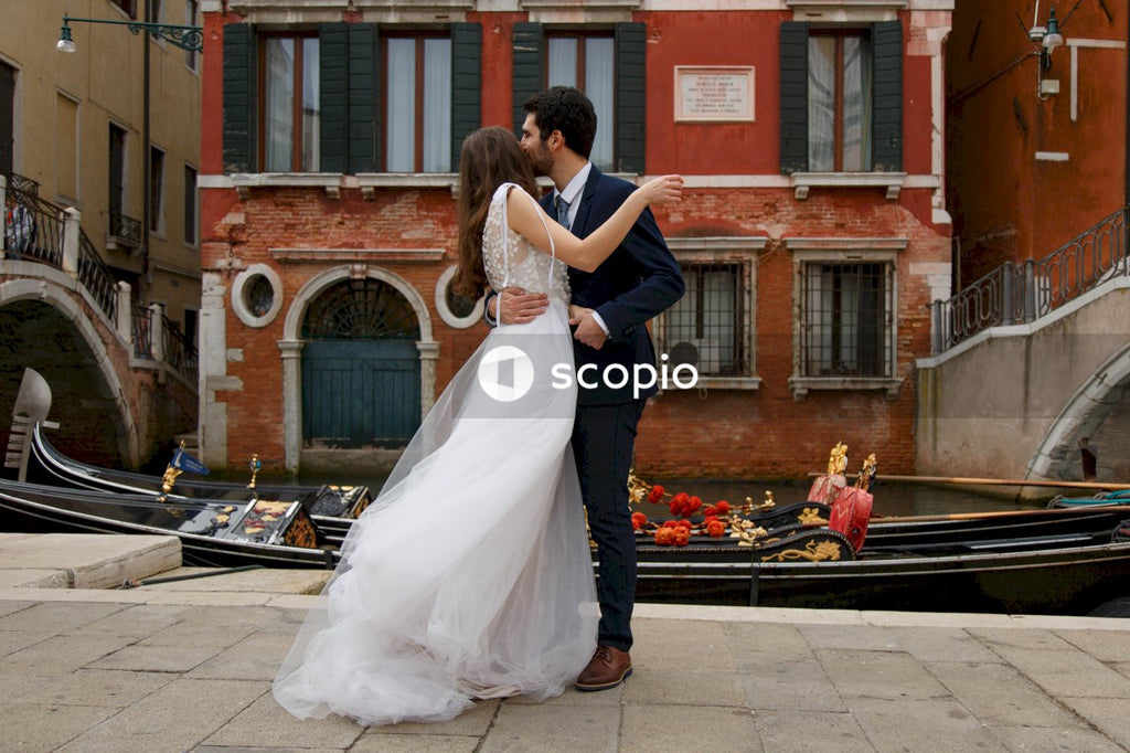 Young couple posing together on the streets in the city