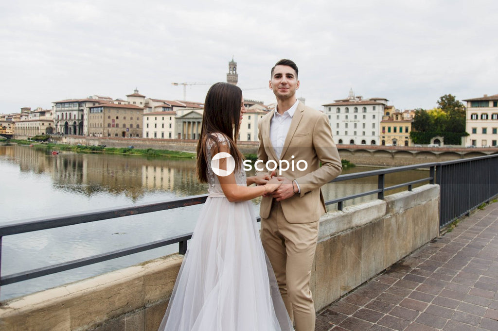 Young couple posing together on the streets in the city