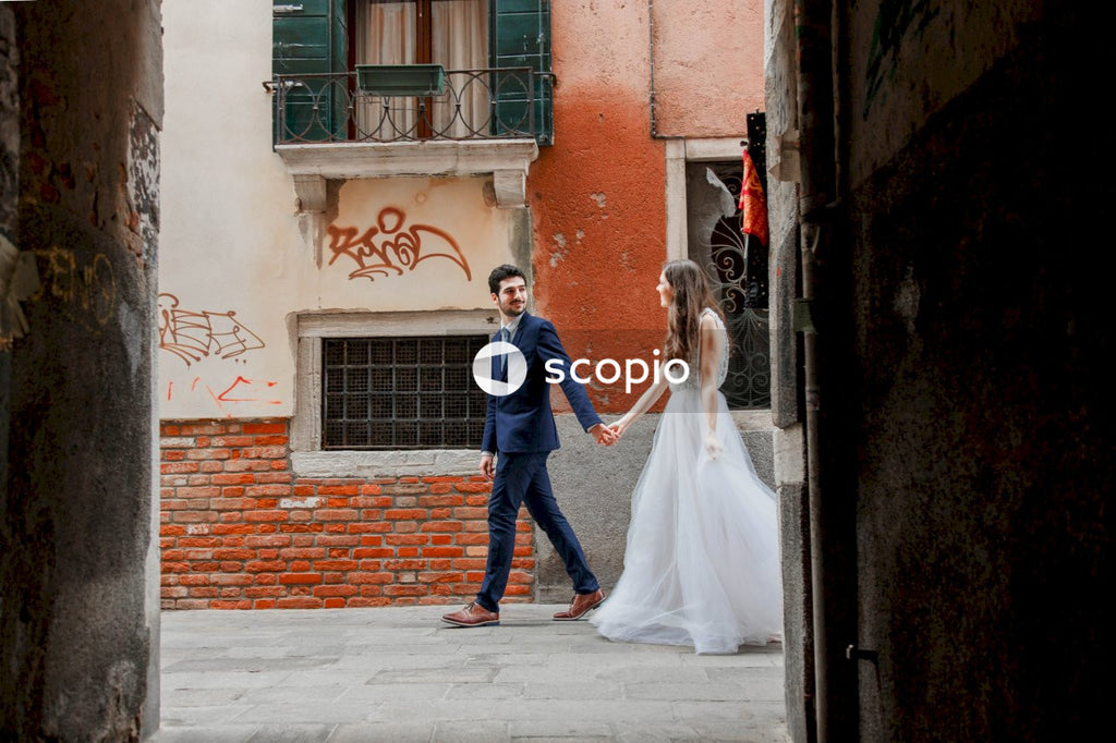 Young couple posing together on the streets in the city