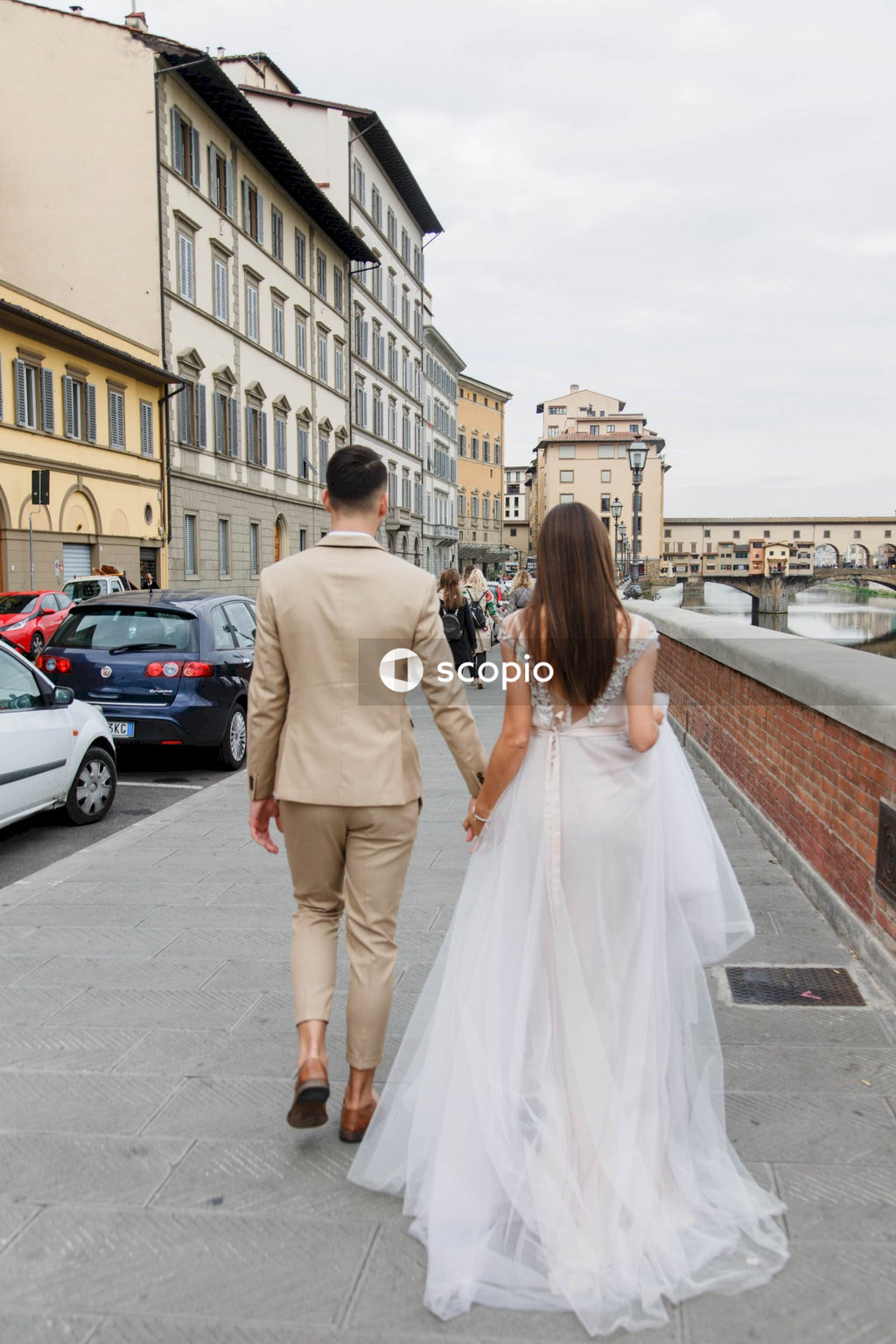 Young couple posing together on the streets in the city