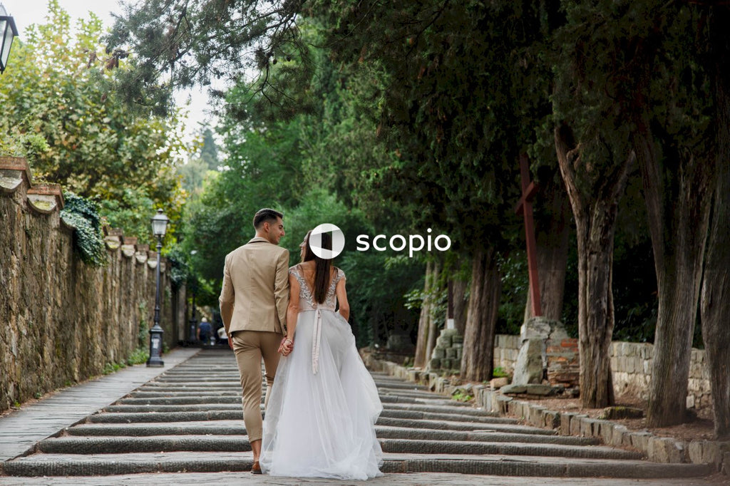 Young couple posing together on the streets in the city