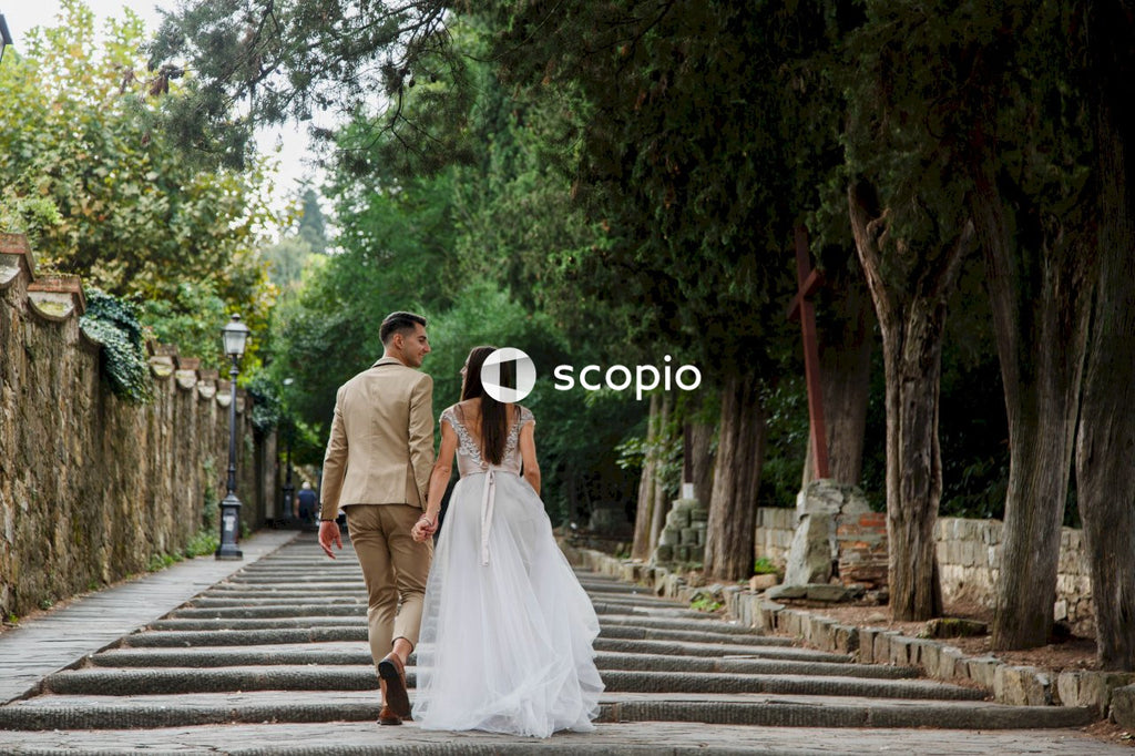 Young couple posing together on the streets in the city