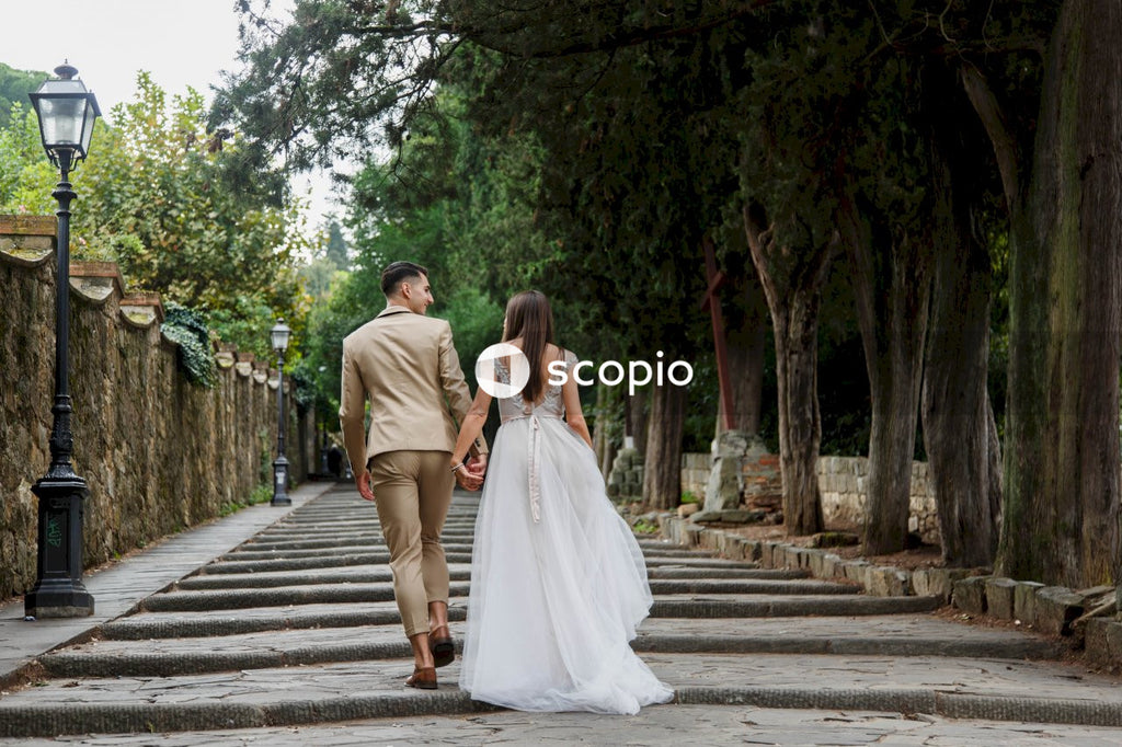 Young couple posing together on the streets in the city