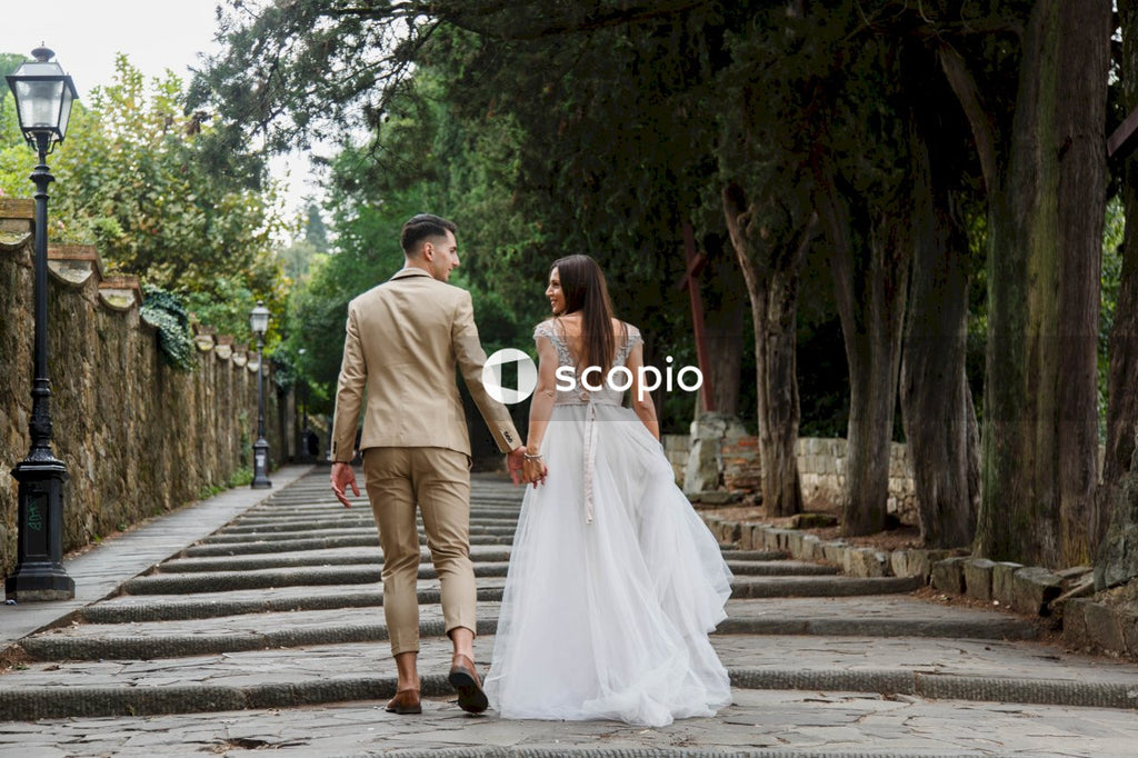 Young couple posing together on the streets in the city