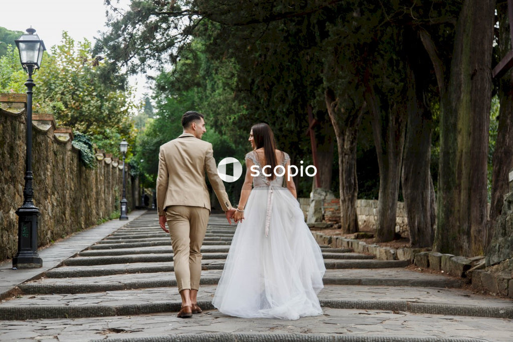 Young couple posing together on the streets in the city