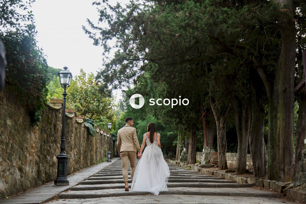 Young couple posing together on the streets in the city