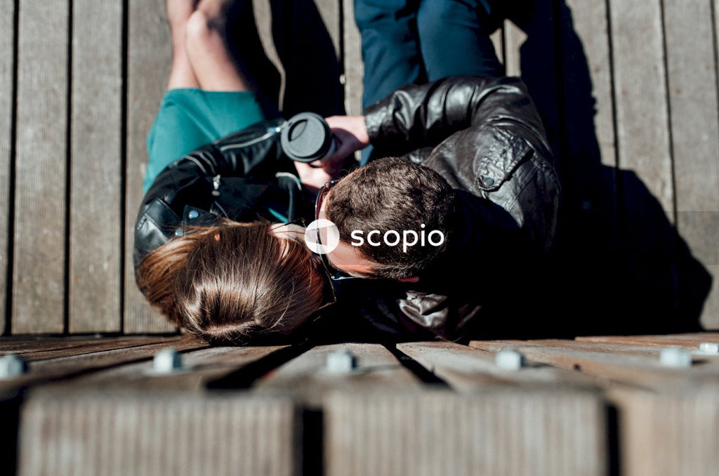 High angle view of man and woman kissing