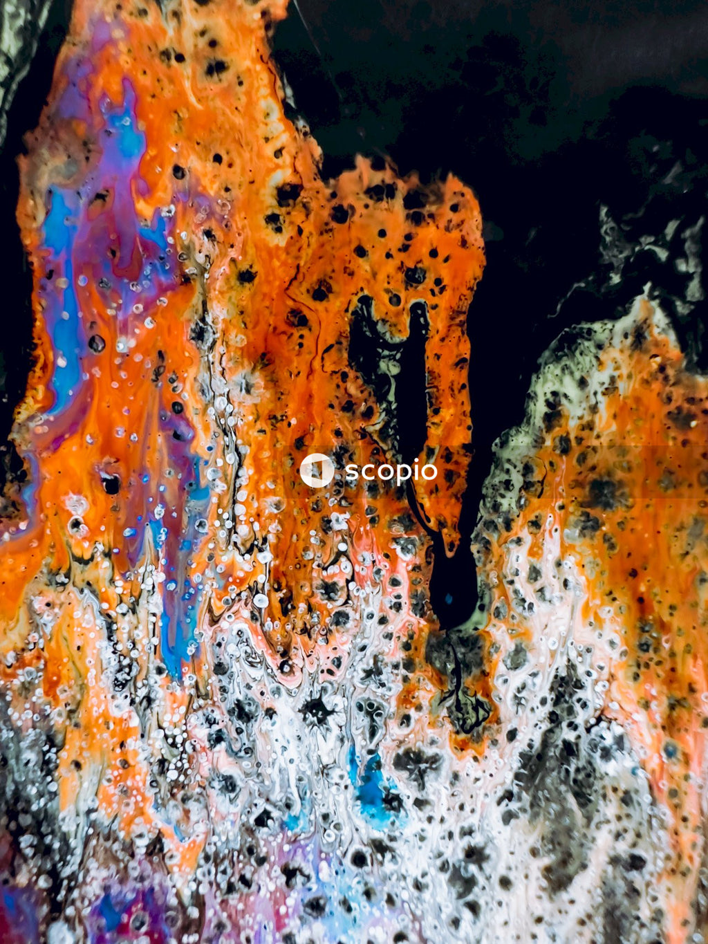 Orange white and blue abstract painting