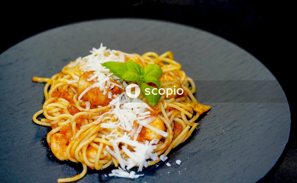 Pasta dish on white ceramic plate