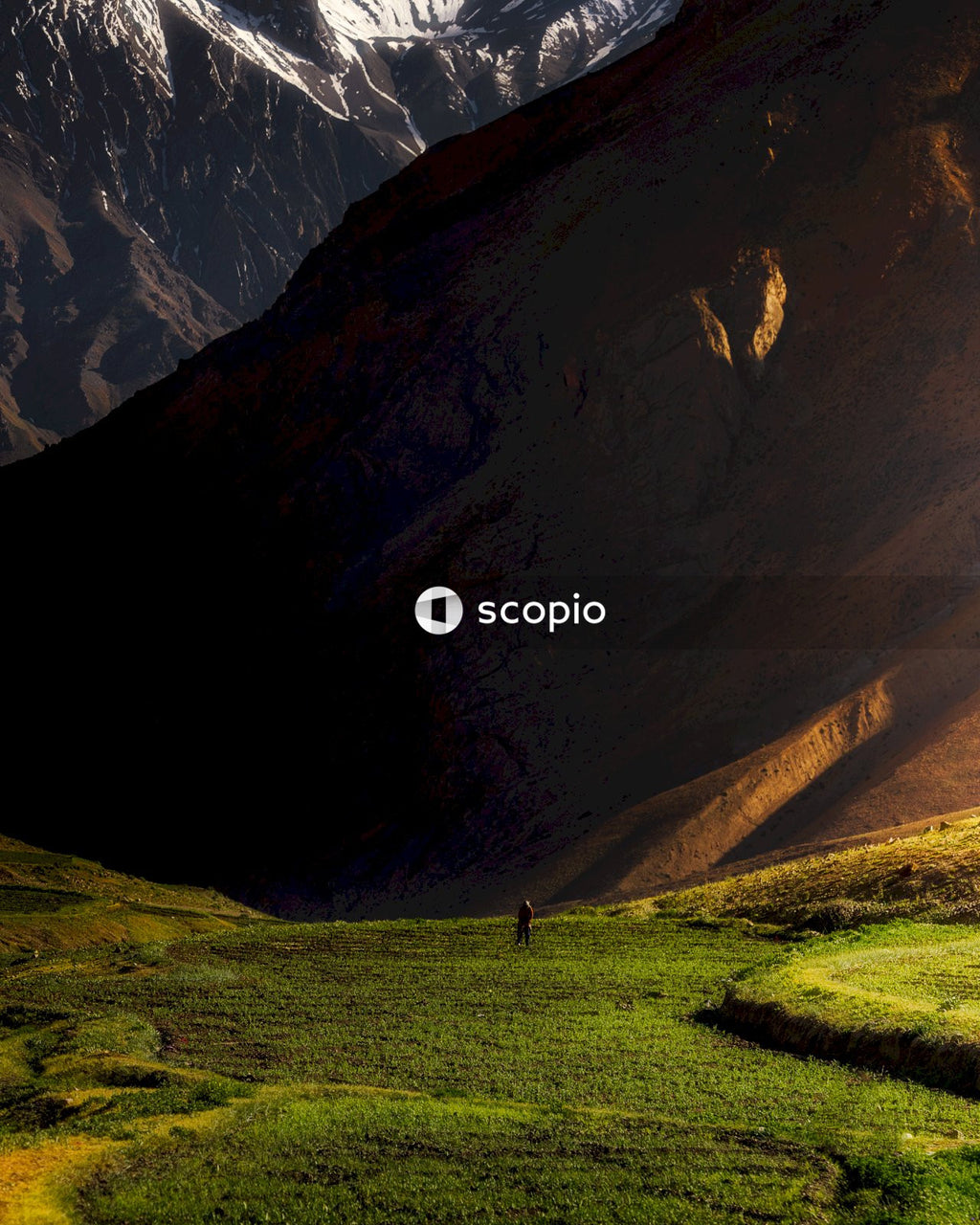 Person walking on green grass field near mountain