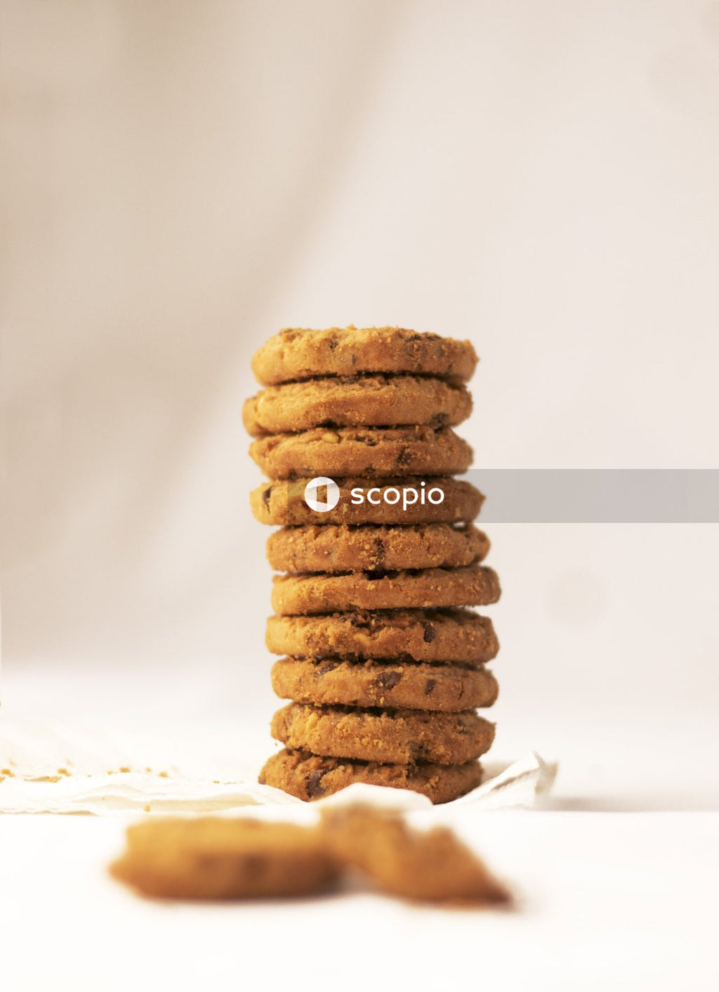 Pile of cookies on white textile