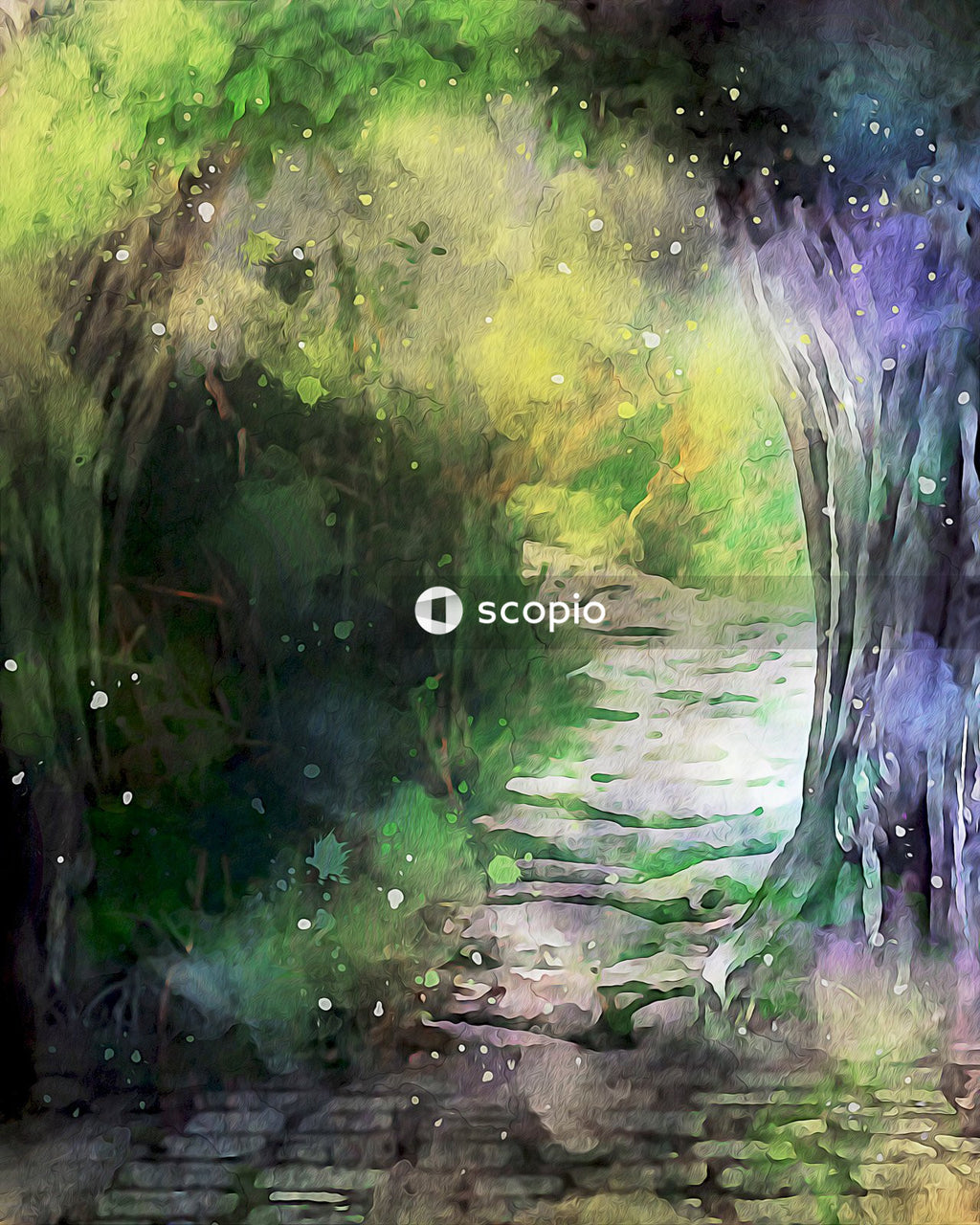Purple and green abstract painting