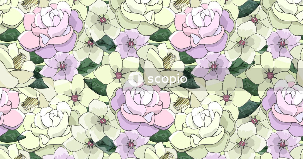 Purple white and green flower painting