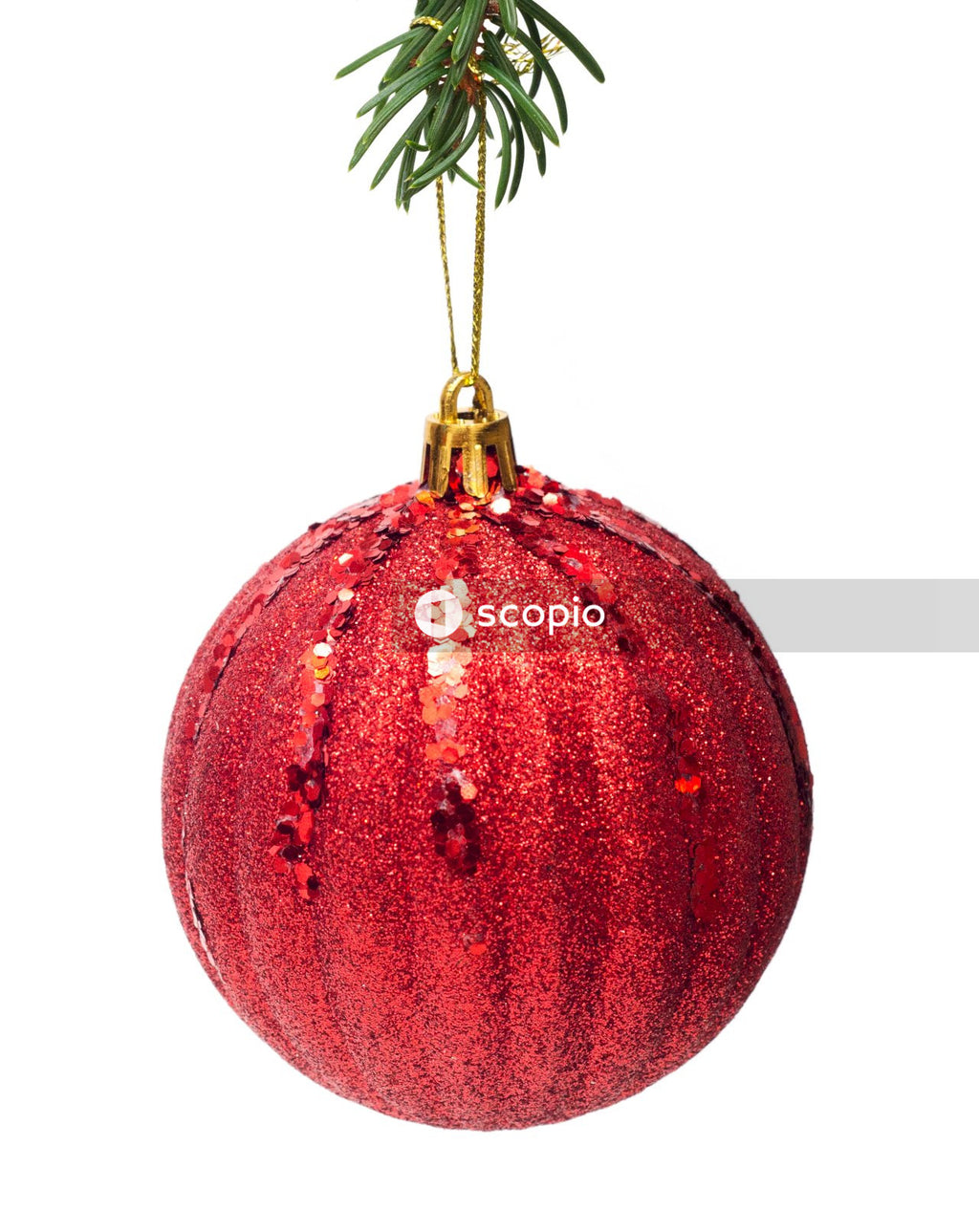 Red and gold bauble on white background