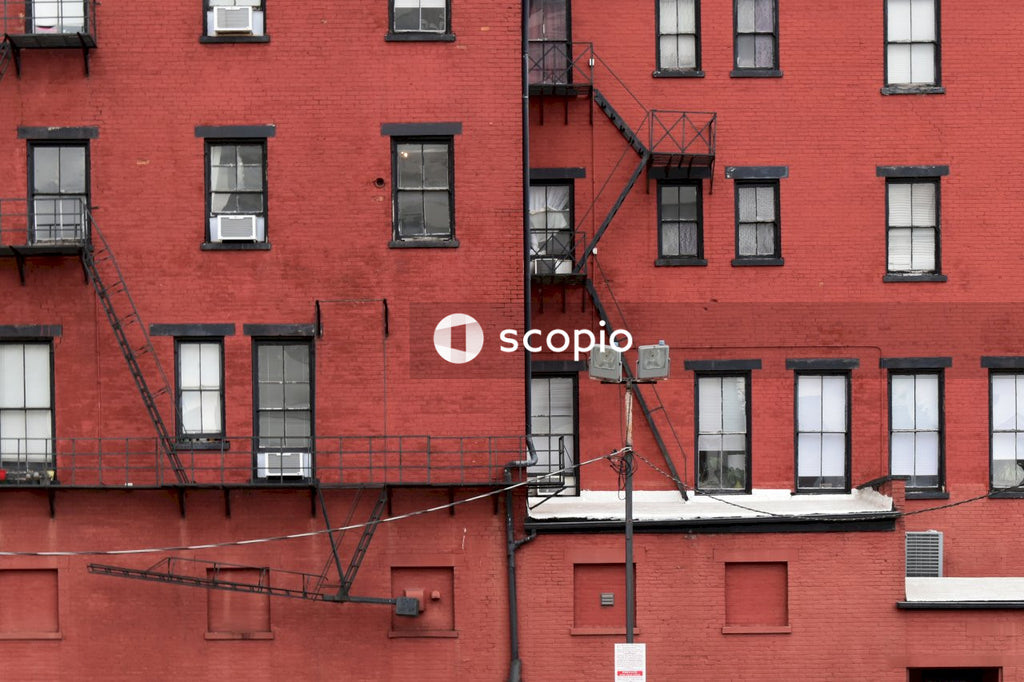 Red and white concrete building