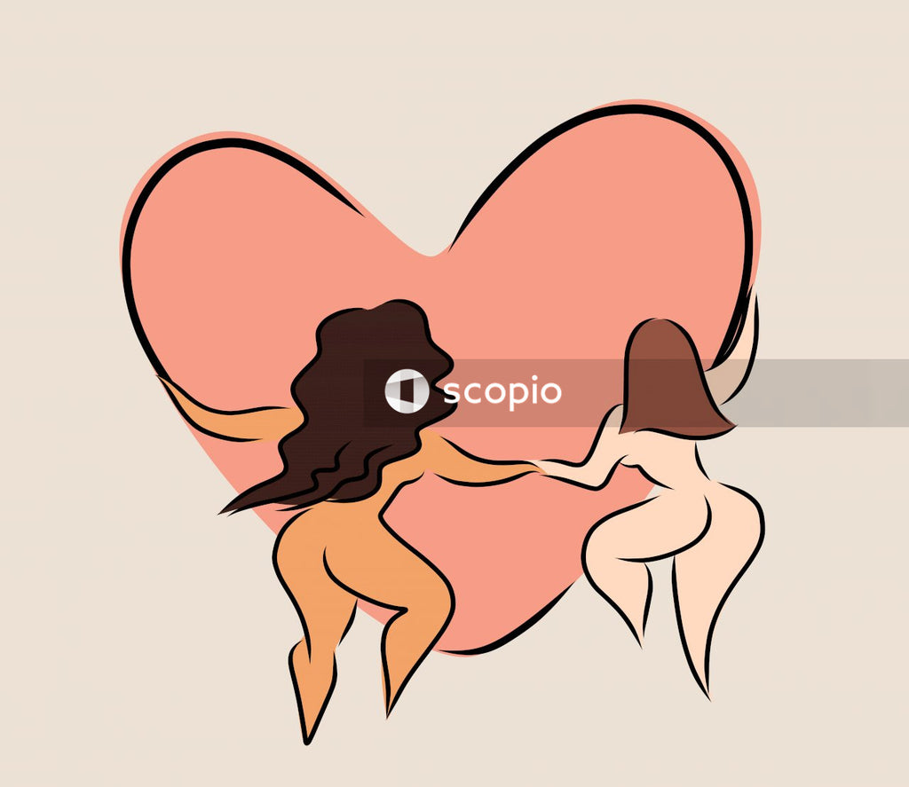 Illustration of two women holding a heart