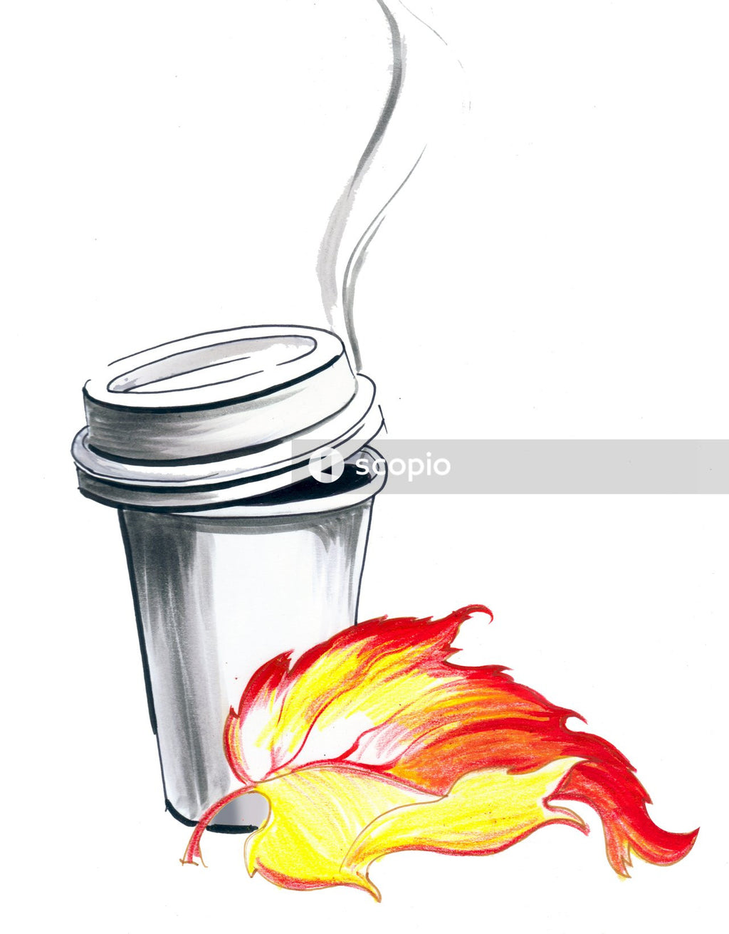 Red and yellow flower in clear glass jar