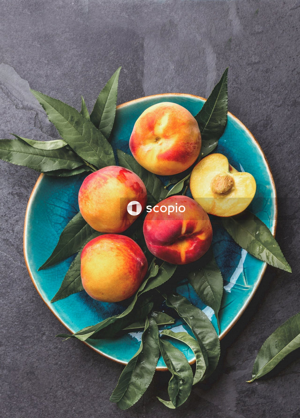 Red apples on blue and white floral ceramic plate