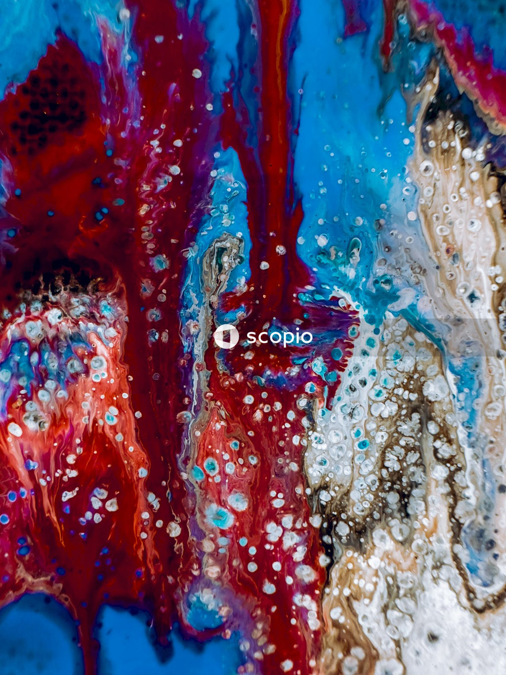 Red blue and white abstract painting