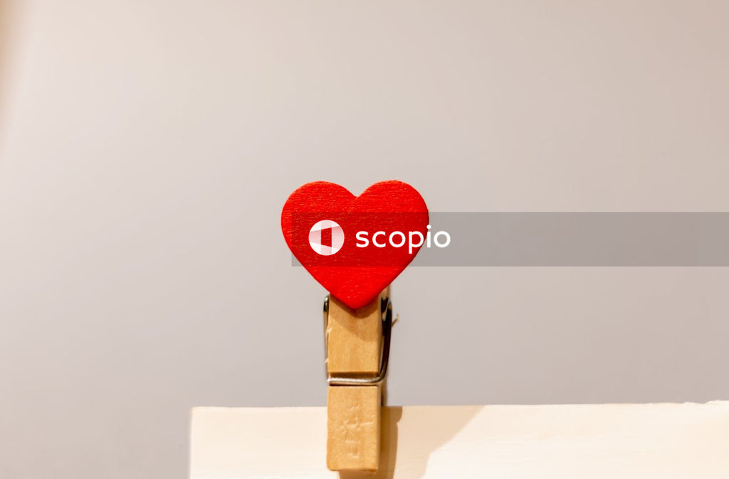 Red heart on brown wooden stick